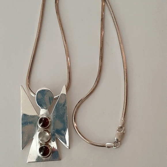 Trade Winds Sterling Silver 1.75" Garnets & Moonstone Gems, Angel 18" Necklace - Picture 2 of 5